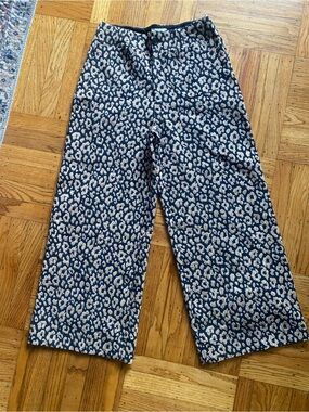 Anthropologie Maeve Black Pants with Cream Leopard Print